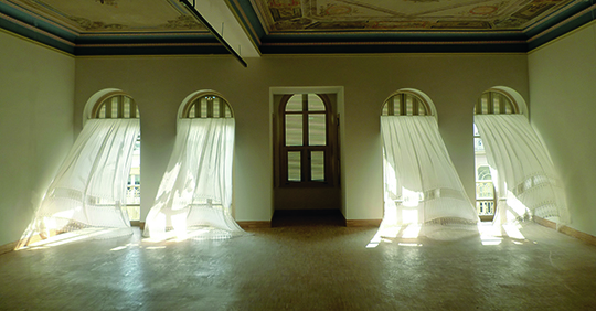 Cabriel Lester, Melancholia in Arcadia, 2011, curtain and plaster, dimension variable. Courtesy the artist and Leo Xu Projects, Shanghai.